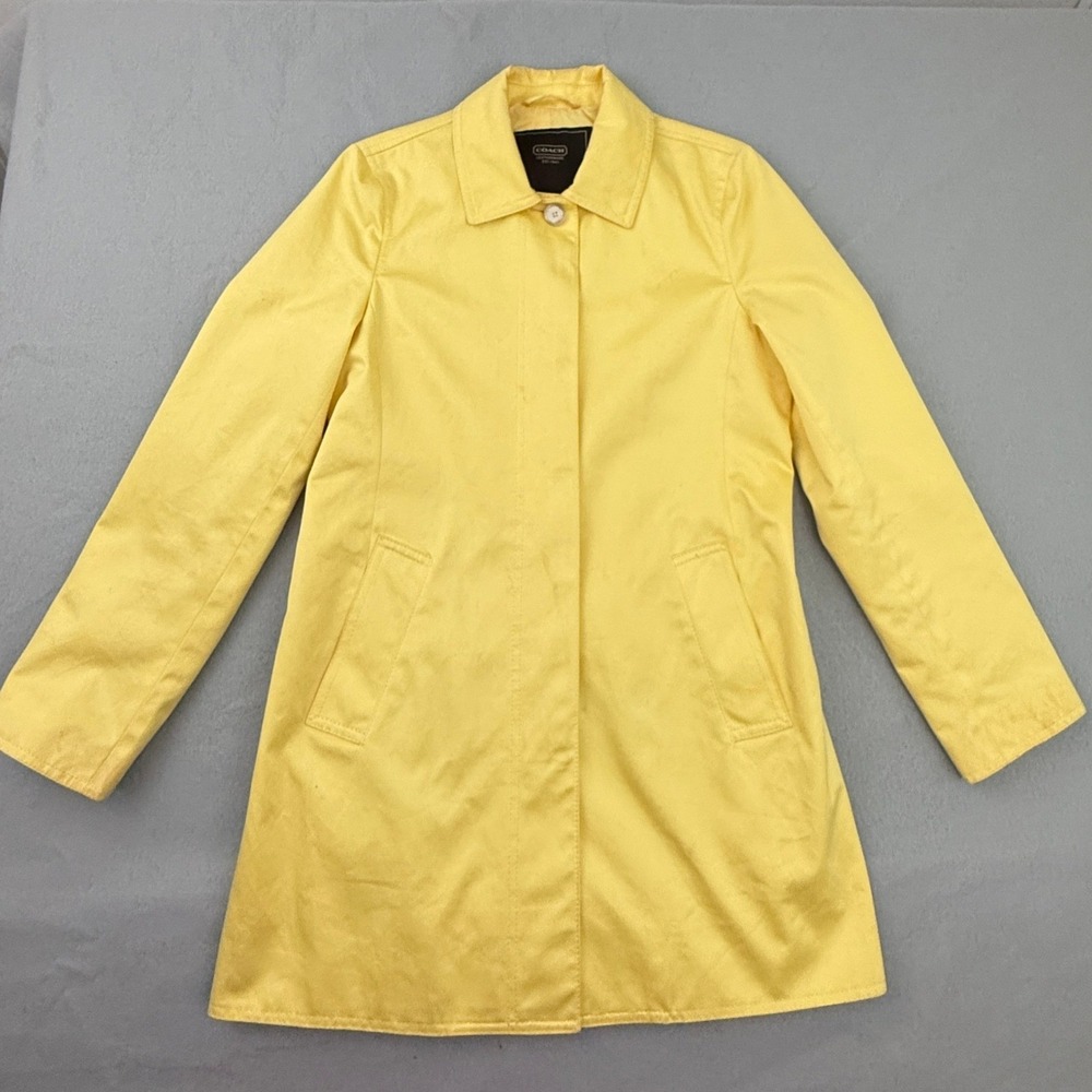 Coach Trench Coat Women Small Yellow Rain Jacket Cotton Blend Monogram Lining